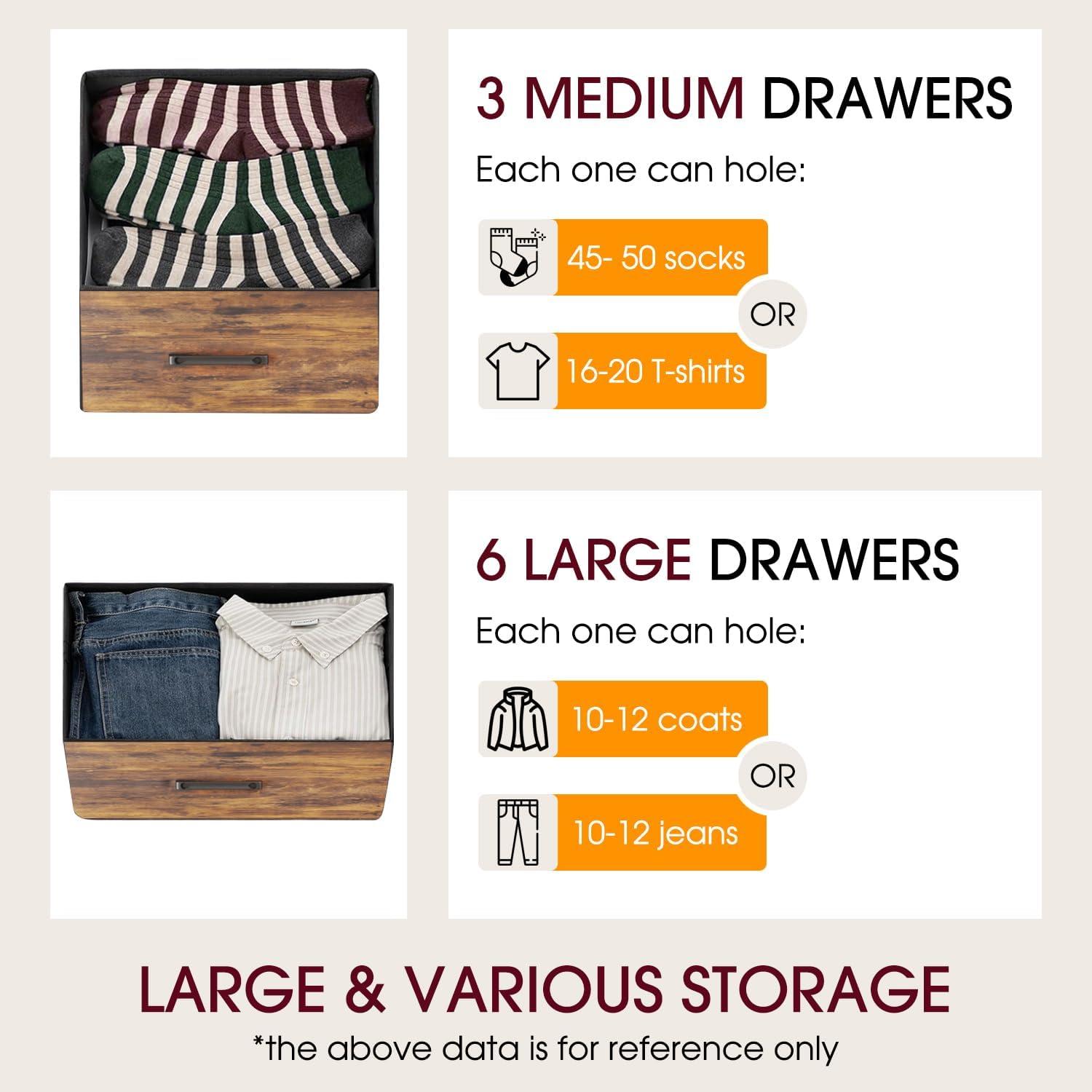 image:imageFDW 8Drawer Fabric Dresser for BedroomCloset Dresser with Metal Frame and Wooden Top Tall Storage Tower for ClosetLiving Room and EntrywayGreyBrown