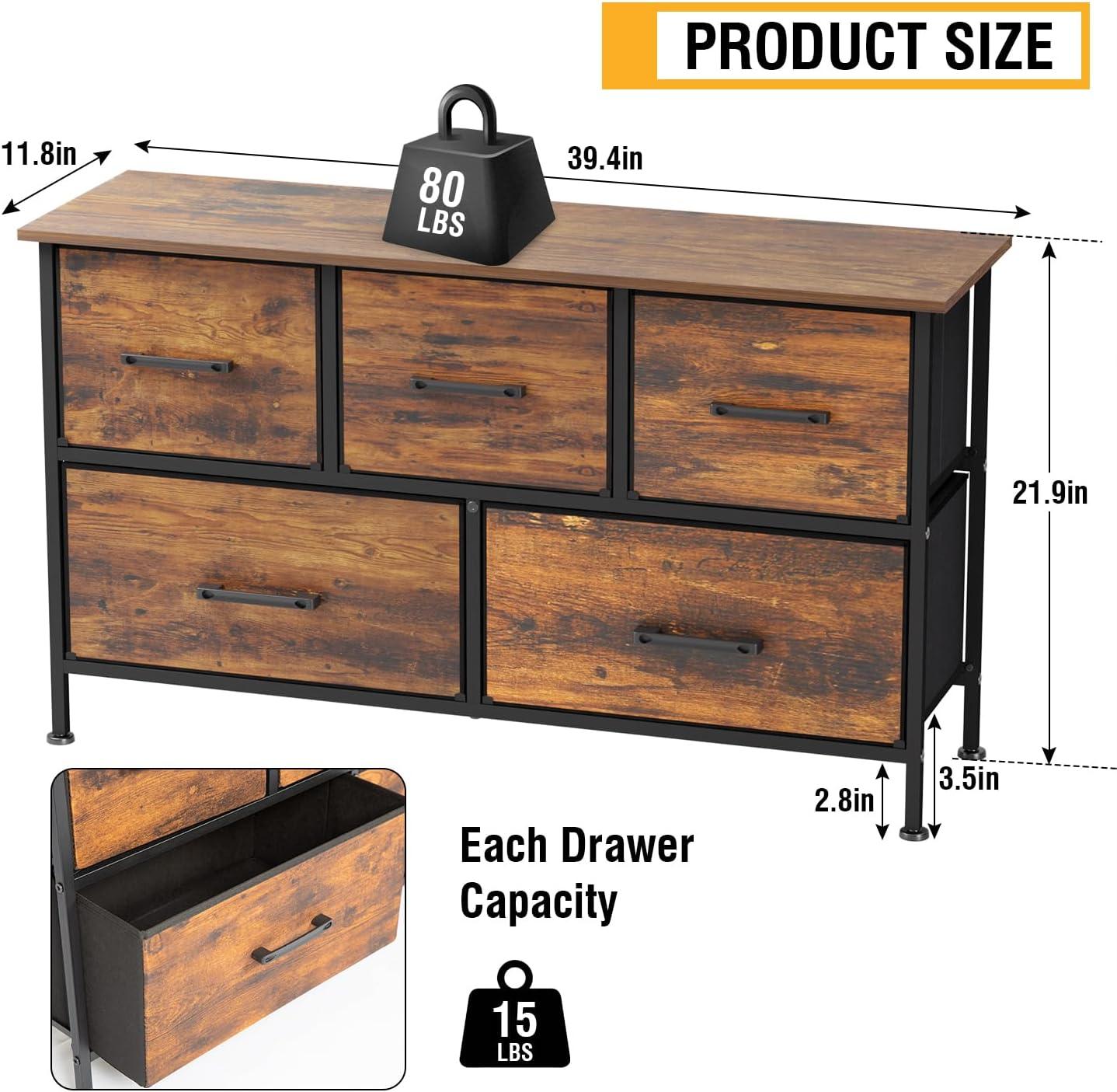 image:imageFDW 8Drawer Fabric Dresser for BedroomCloset Dresser with Metal Frame and Wooden Top Tall Storage Tower for ClosetLiving Room and EntrywayGreyBrown