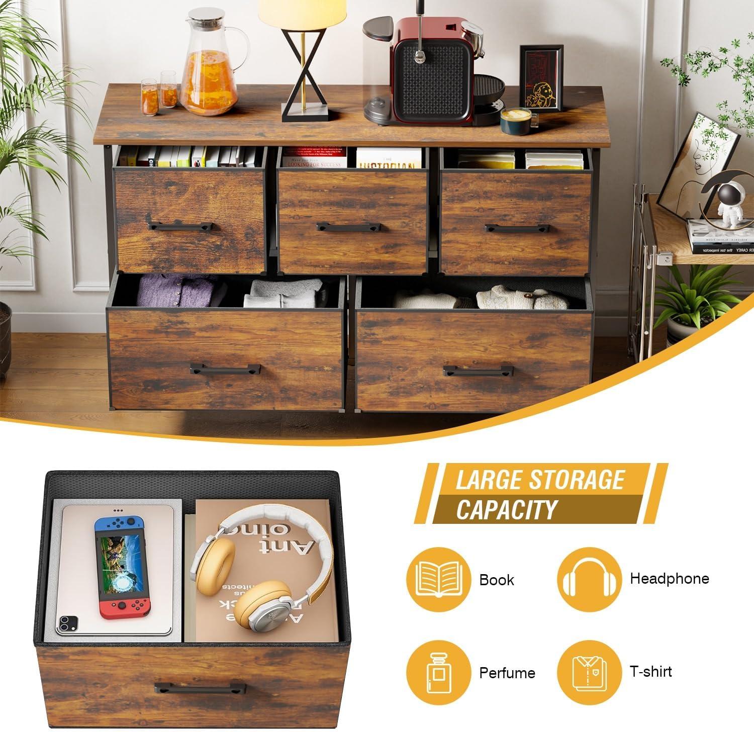 image:imageFDW 8Drawer Fabric Dresser for BedroomCloset Dresser with Metal Frame and Wooden Top Tall Storage Tower for ClosetLiving Room and EntrywayGreyBrown