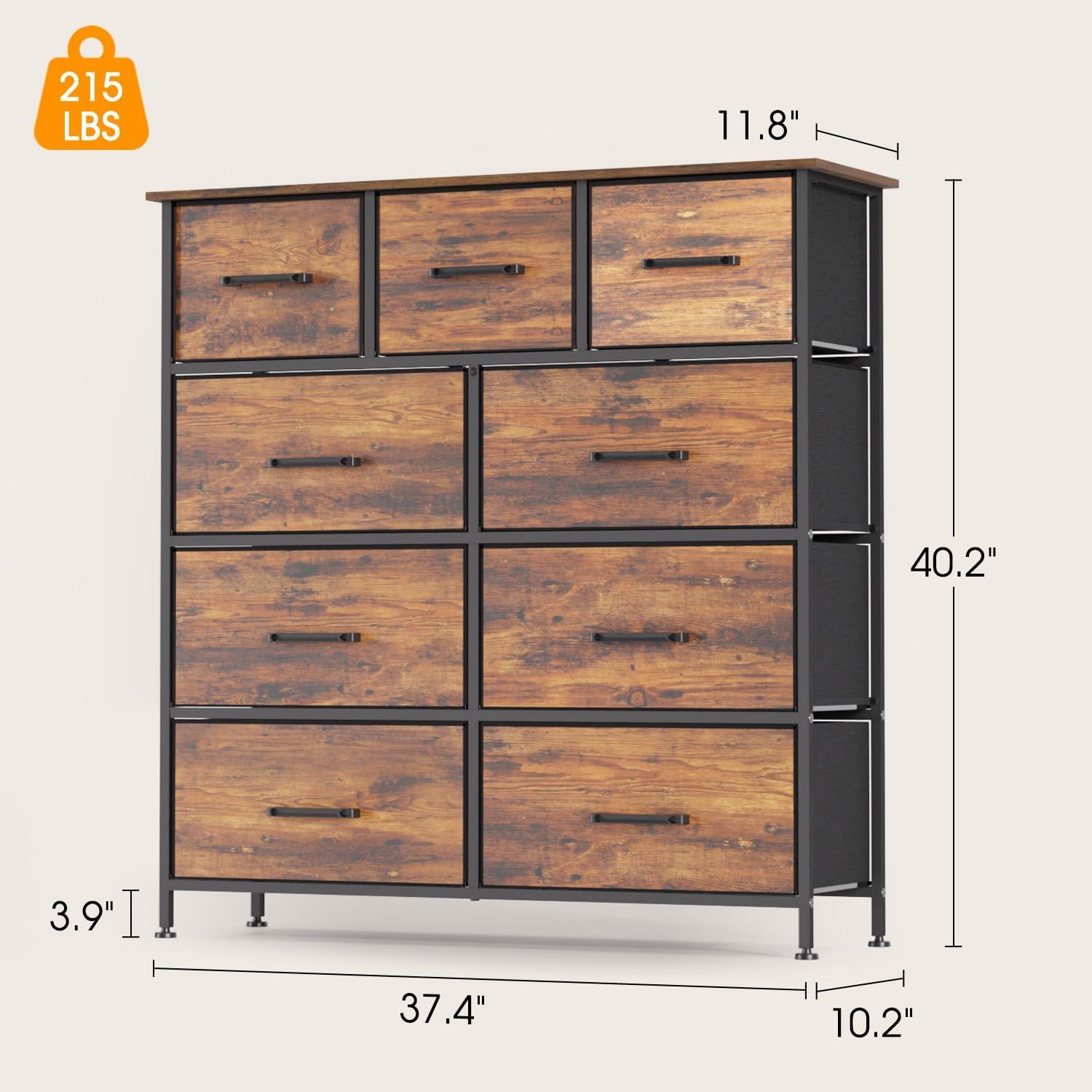 image:imageFDW 8Drawer Fabric Dresser for BedroomCloset Dresser with Metal Frame and Wooden Top Tall Storage Tower for ClosetLiving Room and EntrywayGreyBrown