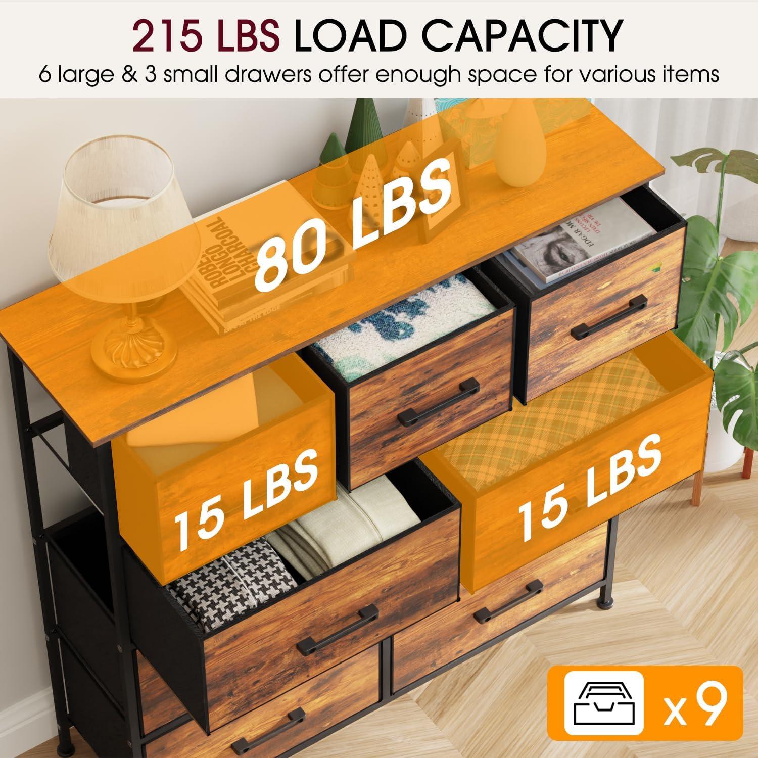 image:imageFDW 8Drawer Fabric Dresser for BedroomCloset Dresser with Metal Frame and Wooden Top Tall Storage Tower for ClosetLiving Room and EntrywayGreyBrown