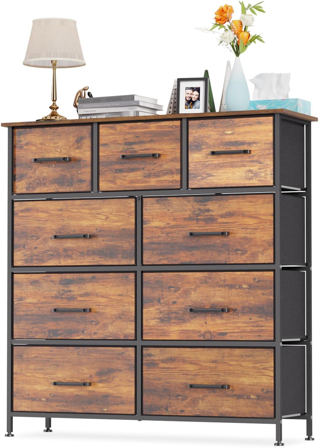 image:imageFDW 8Drawer Fabric Dresser for BedroomCloset Dresser with Metal Frame and Wooden Top Tall Storage Tower for ClosetLiving Room and EntrywayGreyBrown