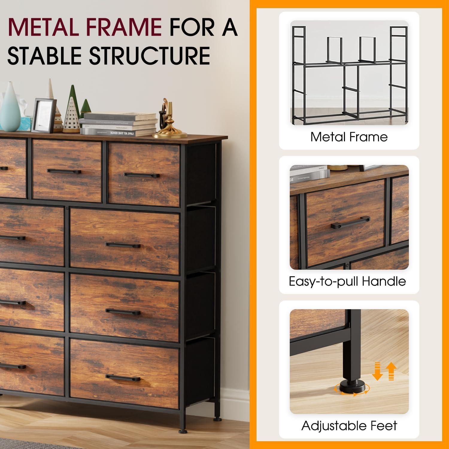 image:imageFDW 8Drawer Fabric Dresser for BedroomCloset Dresser with Metal Frame and Wooden Top Tall Storage Tower for ClosetLiving Room and EntrywayGreyBrown