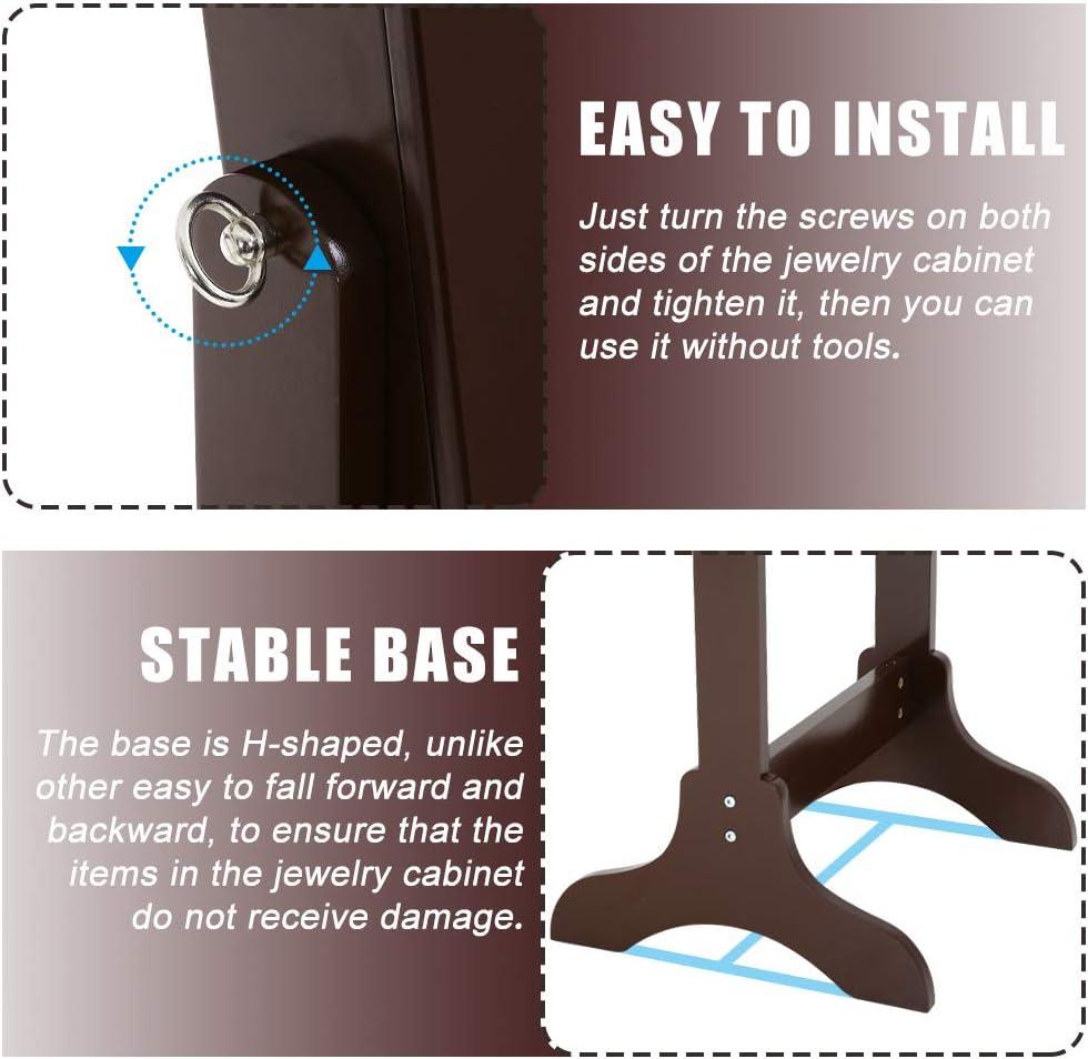 image:imageFDW Jewelry Cabinet 61 H WallDoor Mounted Lockable Jewelry Armoire With 2 Drawers 6 Shelves 433106 Mirror High Capacity Jewelry Organizer BrownBrown