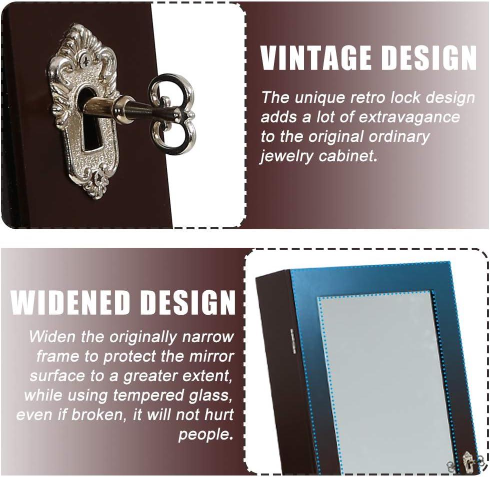 image:imageFDW Jewelry Cabinet 61 H WallDoor Mounted Lockable Jewelry Armoire With 2 Drawers 6 Shelves 433106 Mirror High Capacity Jewelry Organizer BrownBrown