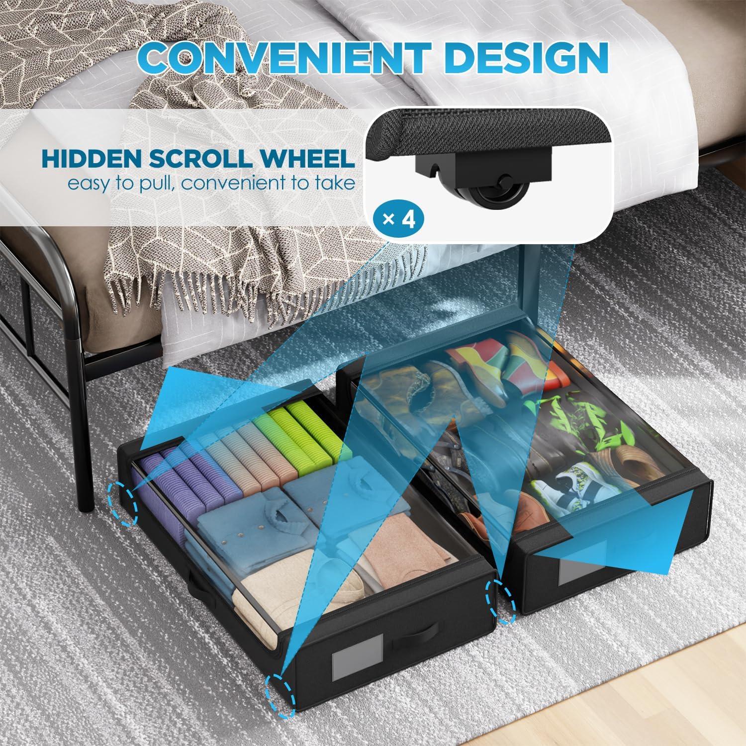 image:imageFDW Under Bed Storage Containers 2Pack Closet Organizers Foldable Storage Bins with Clear Window Storage Containers for Shoes and Books BlackBlack