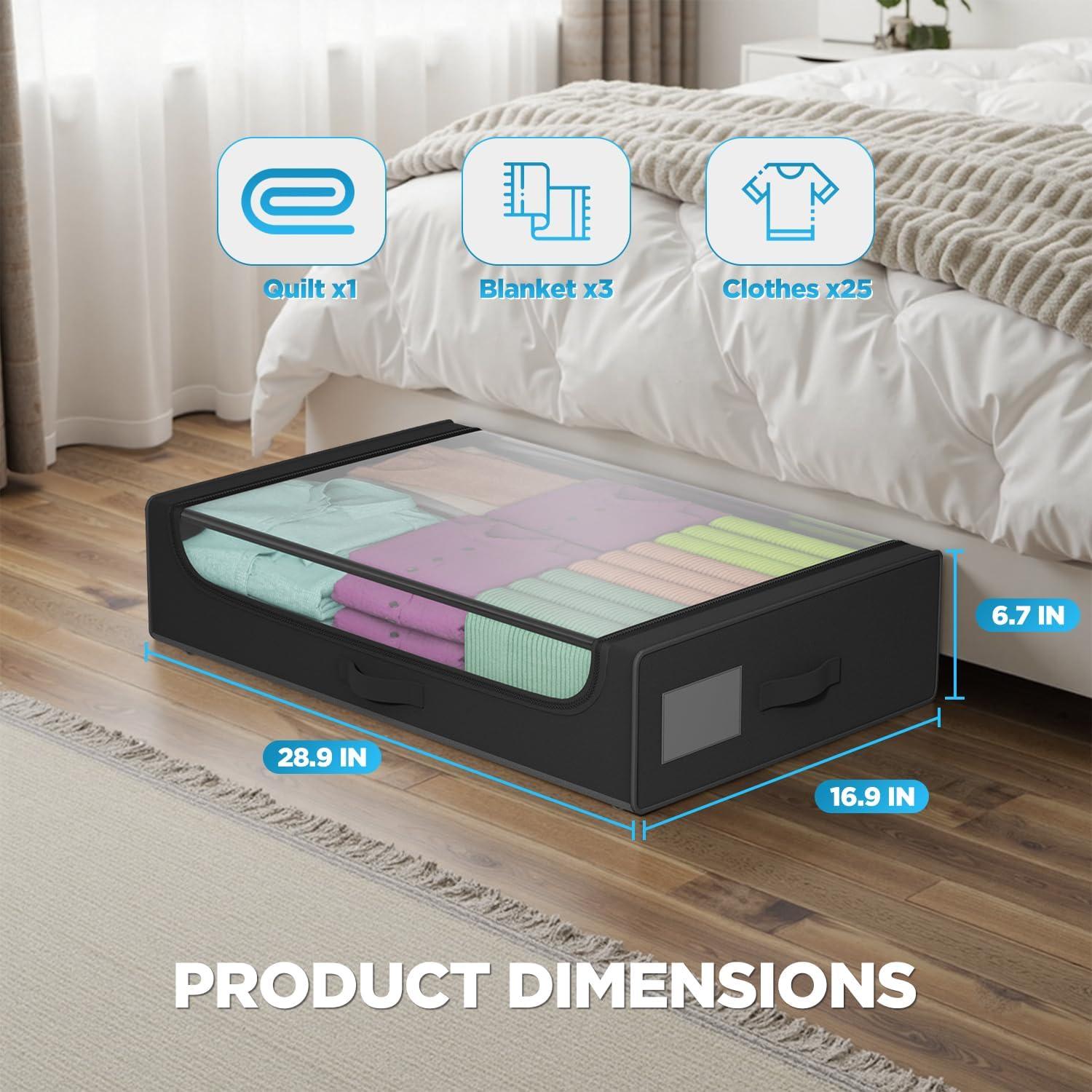 image:imageFDW Under Bed Storage Containers 2Pack Closet Organizers Foldable Storage Bins with Clear Window Storage Containers for Shoes and Books BlackBlack