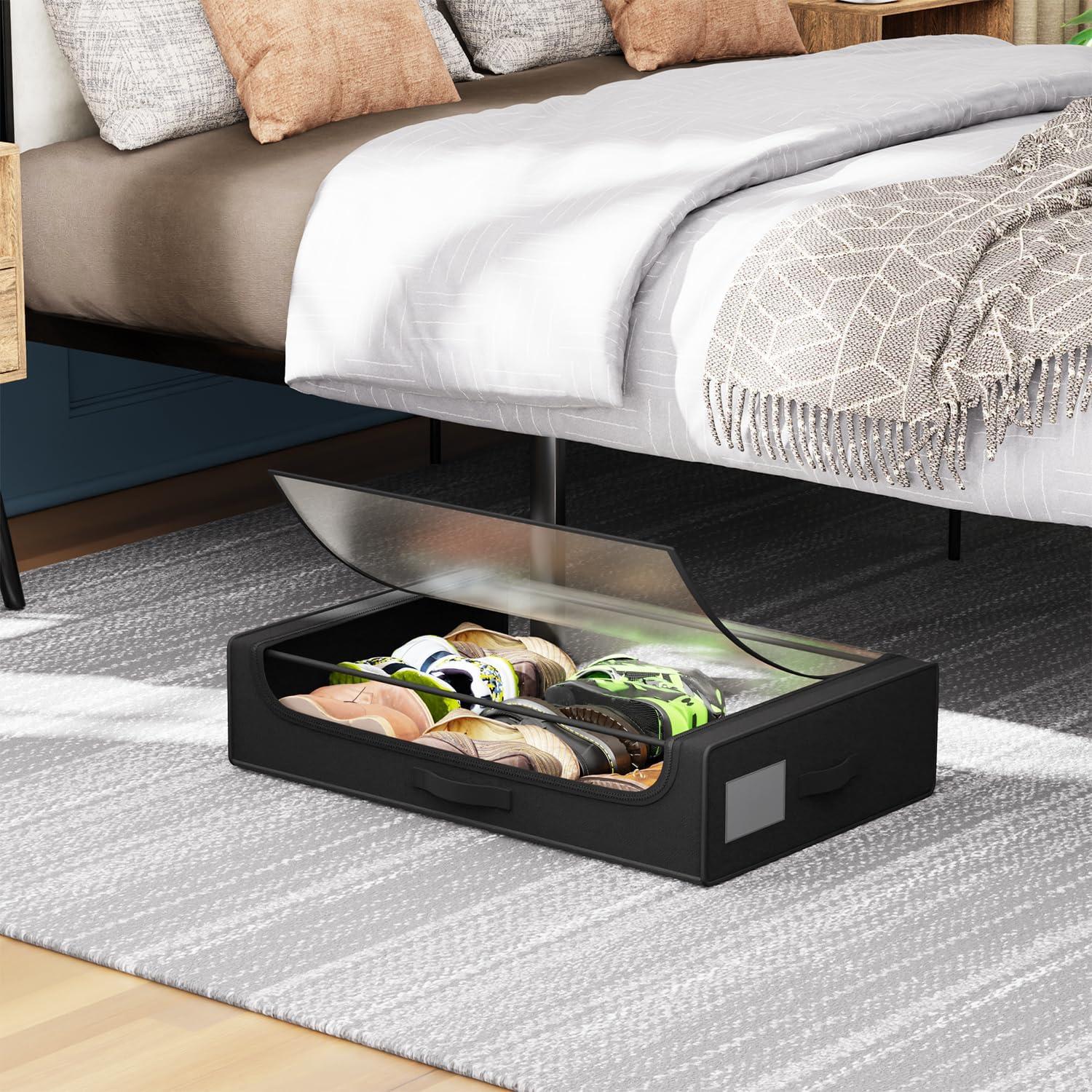 image:imageFDW Under Bed Storage Containers 2Pack Closet Organizers Foldable Storage Bins with Clear Window Storage Containers for Shoes and Books BlackBlack