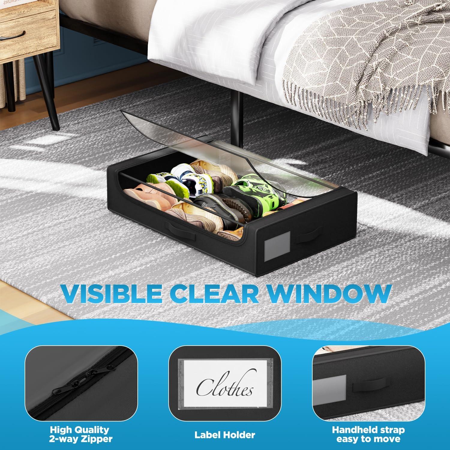 image:imageFDW Under Bed Storage Containers 2Pack Closet Organizers Foldable Storage Bins with Clear Window Storage Containers for Shoes and Books BlackBlack