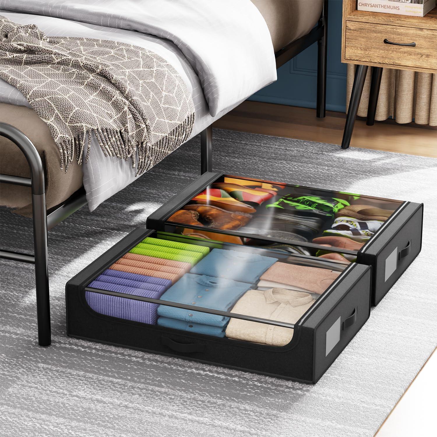 image:imageFDW Under Bed Storage Containers 2Pack Closet Organizers Foldable Storage Bins with Clear Window Storage Containers for Shoes and Books BlackBlack