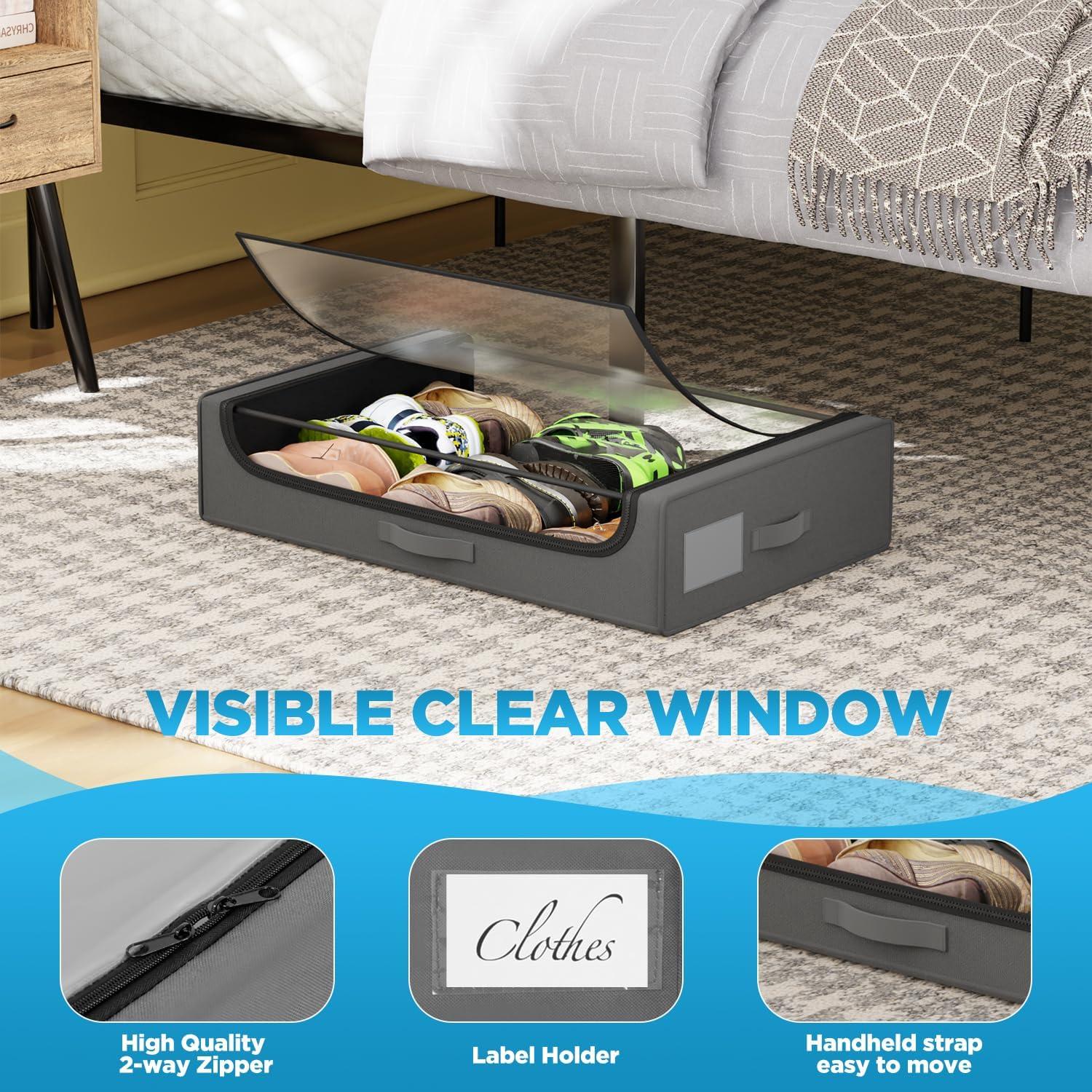 image:imageFDW Under Bed Storage Containers 2Pack Closet Organizers Foldable Storage Bins with Clear Window Storage Containers for Shoes and Books BlackGrey