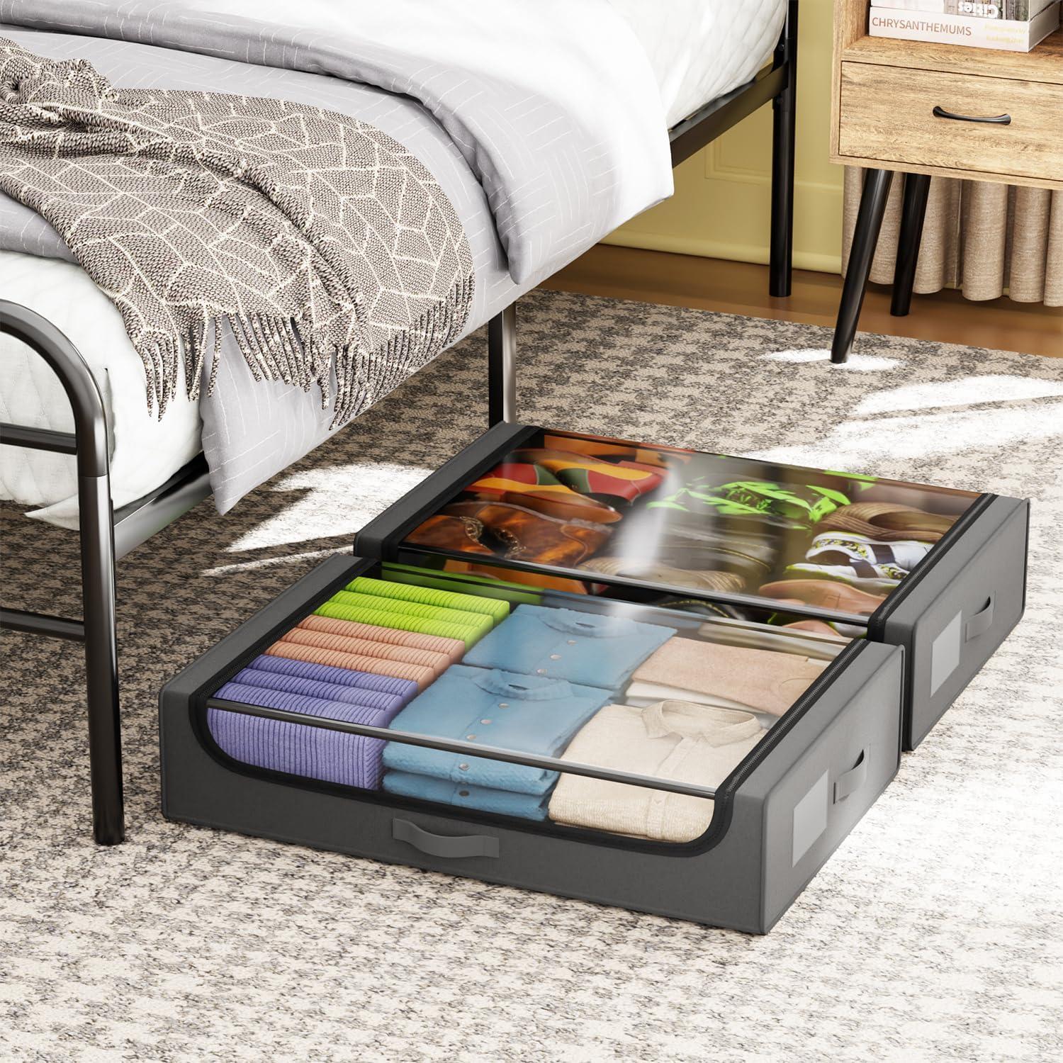image:imageFDW Under Bed Storage Containers 2Pack Closet Organizers Foldable Storage Bins with Clear Window Storage Containers for Shoes and Books BlackGrey