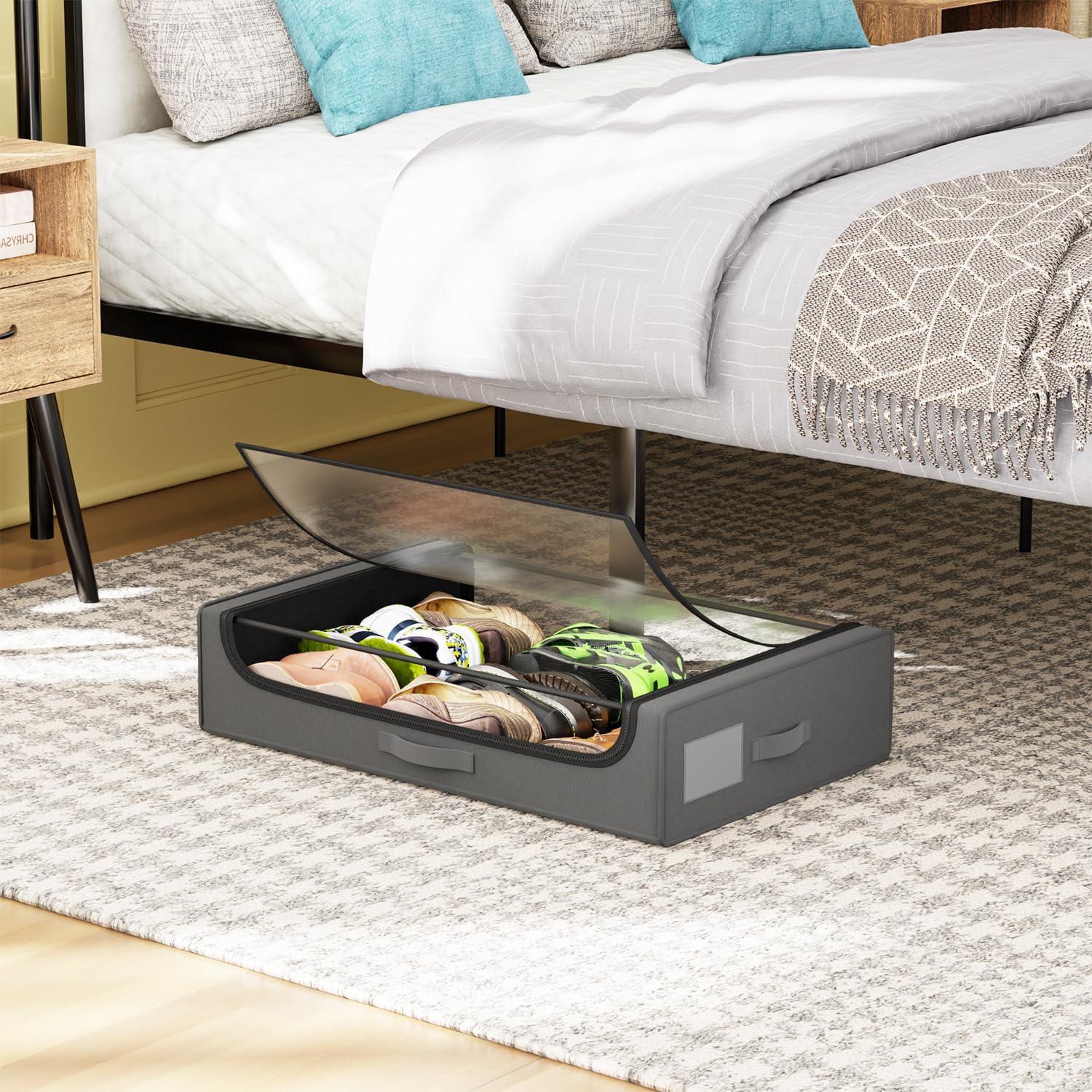 image:imageFDW Under Bed Storage Containers 2Pack Closet Organizers Foldable Storage Bins with Clear Window Storage Containers for Shoes and Books BlackGrey
