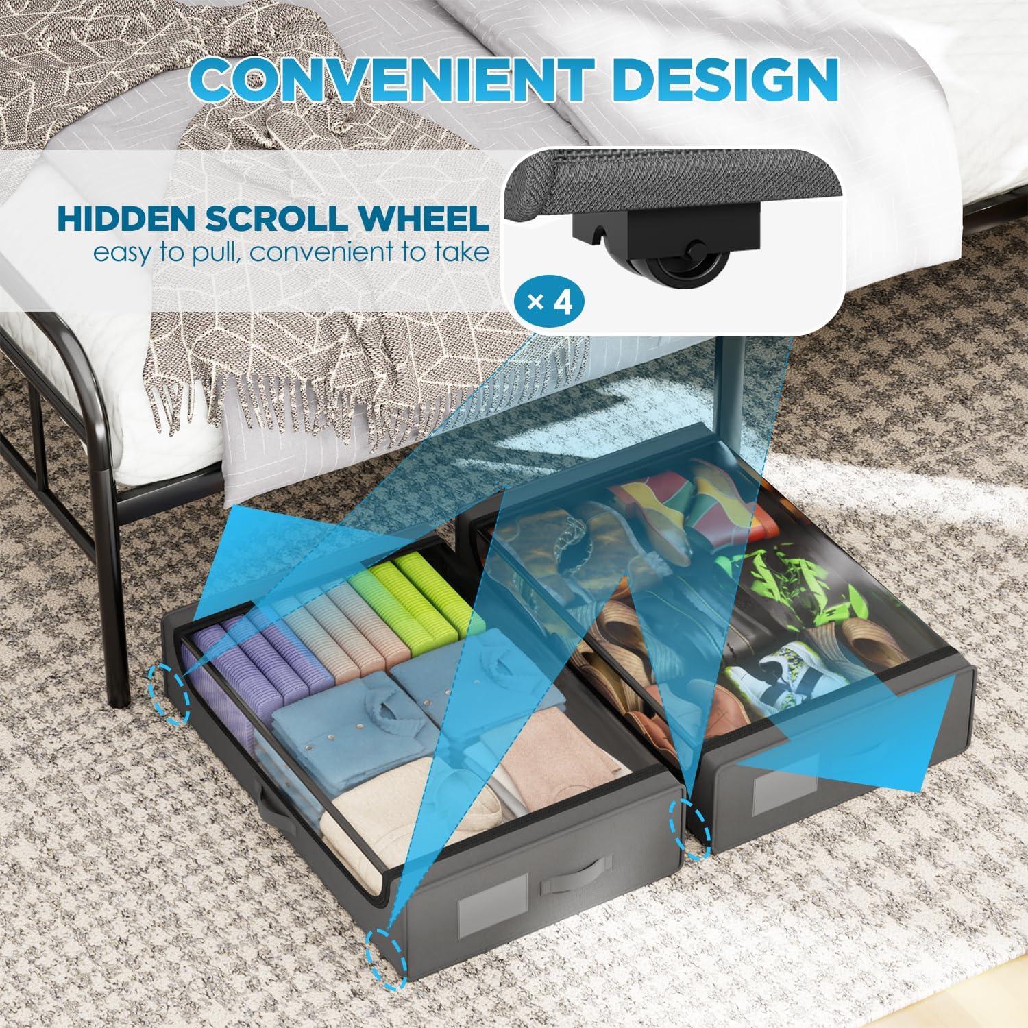 image:imageFDW Under Bed Storage Containers 2Pack Closet Organizers Foldable Storage Bins with Clear Window Storage Containers for Shoes and Books BlackGrey