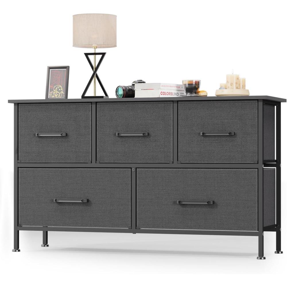 image:imageFDW 8Drawer Fabric Dresser for BedroomCloset Dresser with Metal Frame and Wooden Top Tall Storage Tower for ClosetLiving Room and EntrywayGreyGrey