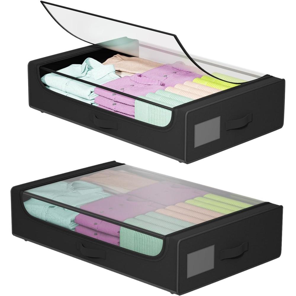 image:imageFDW Under Bed Storage Containers 2Pack Closet Organizers Foldable Storage Bins with Clear Window Storage Containers for Shoes and Books BlackBlack