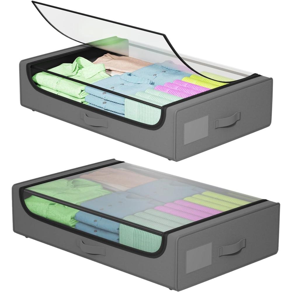 image:imageFDW Under Bed Storage Containers 2Pack Closet Organizers Foldable Storage Bins with Clear Window Storage Containers for Shoes and Books BlackGrey