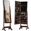 image:imageFDW Jewelry Cabinet 61 H WallDoor Mounted Lockable Jewelry Armoire With 2 Drawers 6 Shelves 433106 Mirror High Capacity Jewelry Organizer BrownBrown