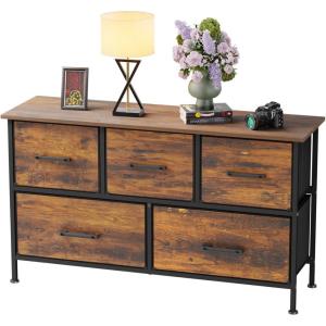 FDW 8-Drawer Fabric Dresser for Bedroom,Closet Dresser with Metal Frame and Wooden Top Tall Storage Tower for Closet,Living Room and Entryway,Grey(Brown)