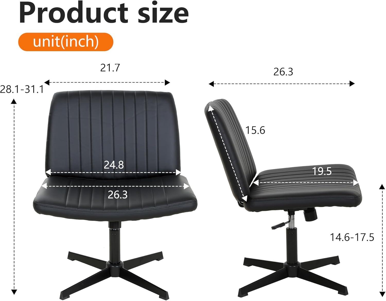 image:imageFDW Criss Cross Chair Armless Cross Legged Office Desk Chair Adjustable Swivel Ergonomic Desk Chair No Wheels U Shaped Backrest with Wide Seat Native Sponge Computer Task Vanity Chair for Home Office