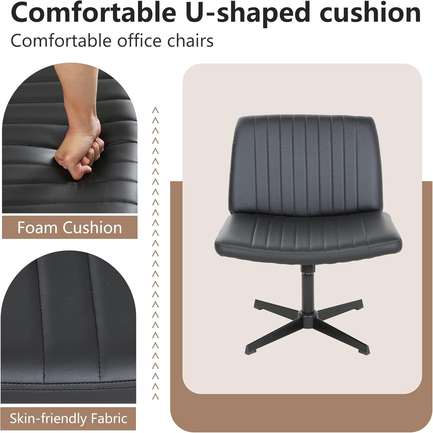 image:imageFDW Criss Cross Chair Armless Cross Legged Office Desk Chair Adjustable Swivel Ergonomic Desk Chair No Wheels U Shaped Backrest with Wide Seat Native Sponge Computer Task Vanity Chair for Home Office