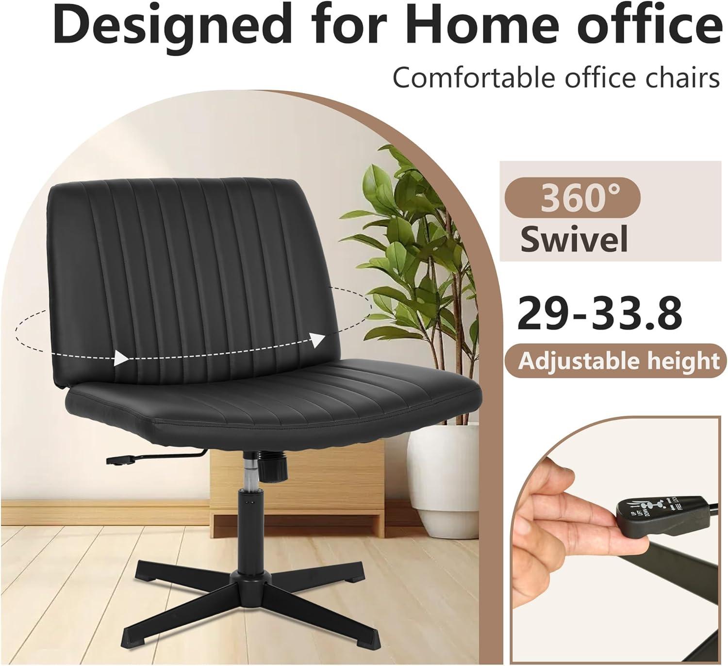 image:imageFDW Criss Cross Chair Armless Cross Legged Office Desk Chair Adjustable Swivel Ergonomic Desk Chair No Wheels U Shaped Backrest with Wide Seat Native Sponge Computer Task Vanity Chair for Home Office