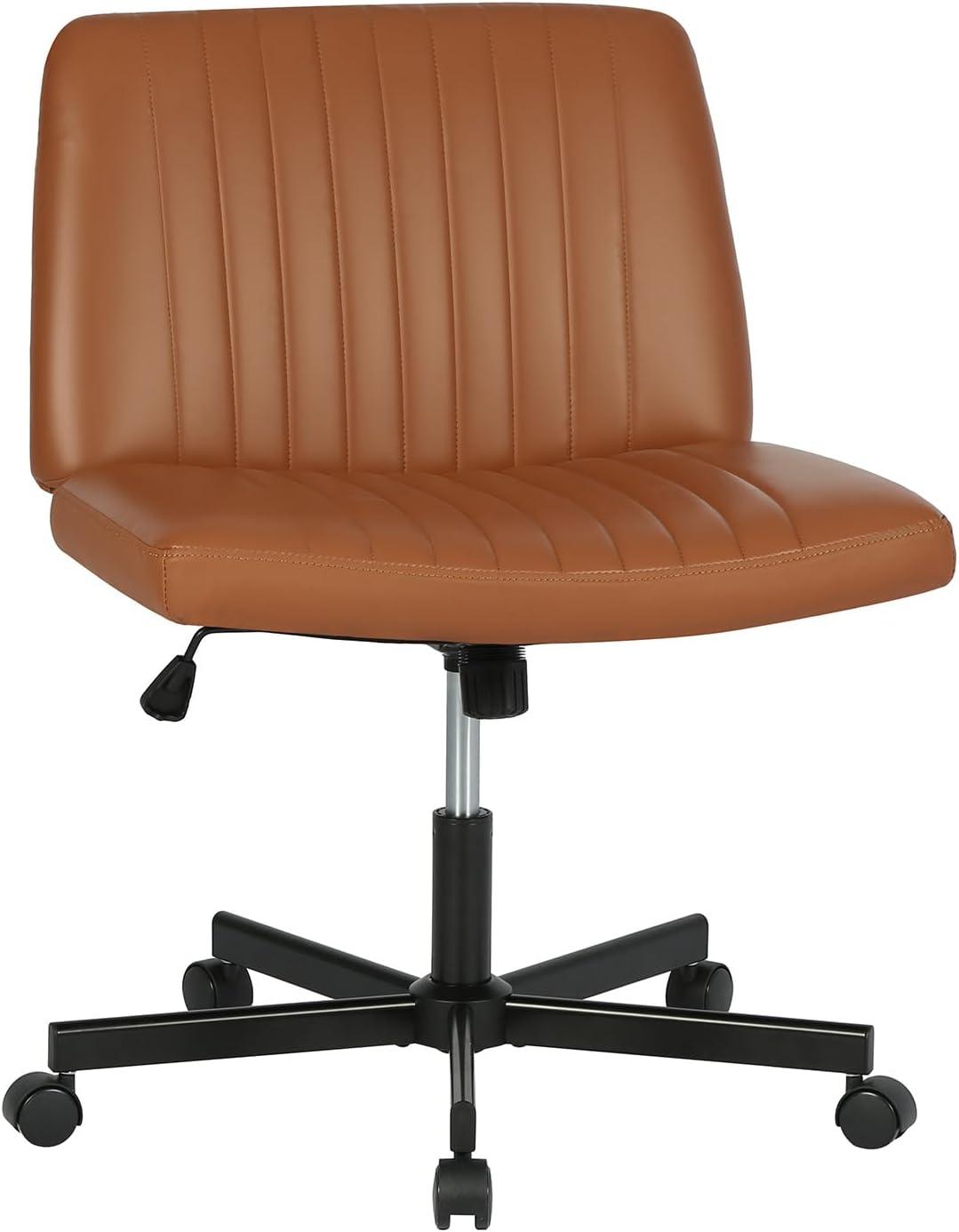 image:imageFDW Criss Cross Chair Armless Cross Legged Office Desk Chair Adjustable Swivel Ergonomic Gaming Chair No Wheels Backrest with Wide Seat Native Sponge Computer Task Vanity Chair for Home OfficeBlueBrown