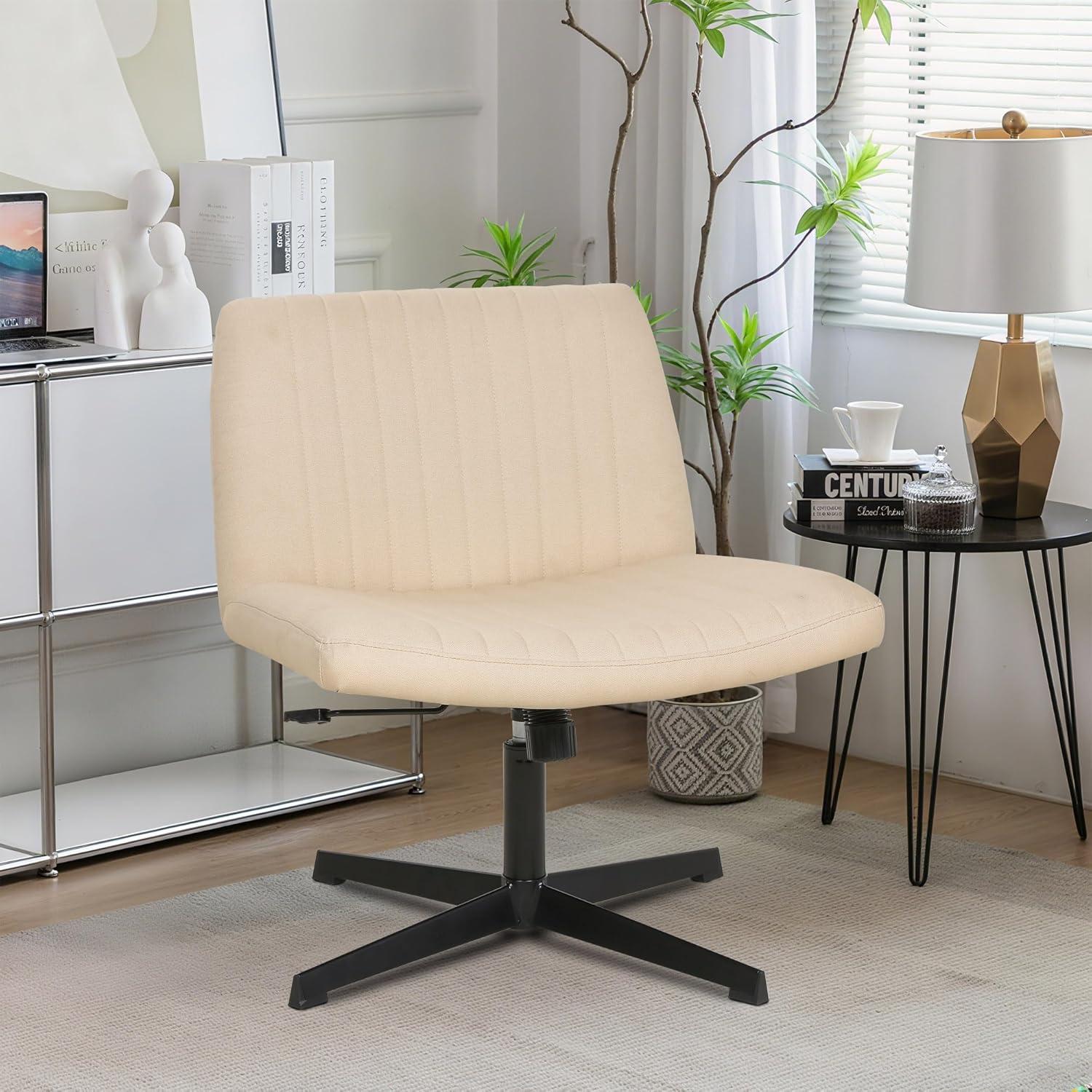 image:imageFDW Criss Cross Chair Armless Cross Legged Office Desk Chair Adjustable Swivel Ergonomic Gaming Chair No Wheels Backrest with Wide Seat Native Sponge Computer Task Vanity Chair for Home OfficeBlueCream
