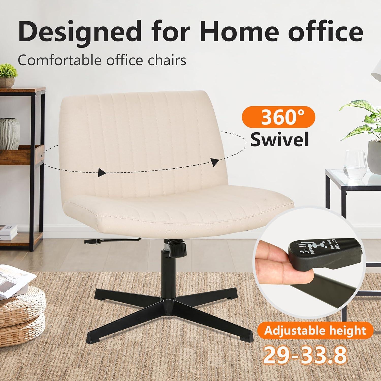 image:imageFDW Criss Cross Chair Armless Cross Legged Office Desk Chair Adjustable Swivel Ergonomic Gaming Chair No Wheels Backrest with Wide Seat Native Sponge Computer Task Vanity Chair for Home OfficeBlueBeige