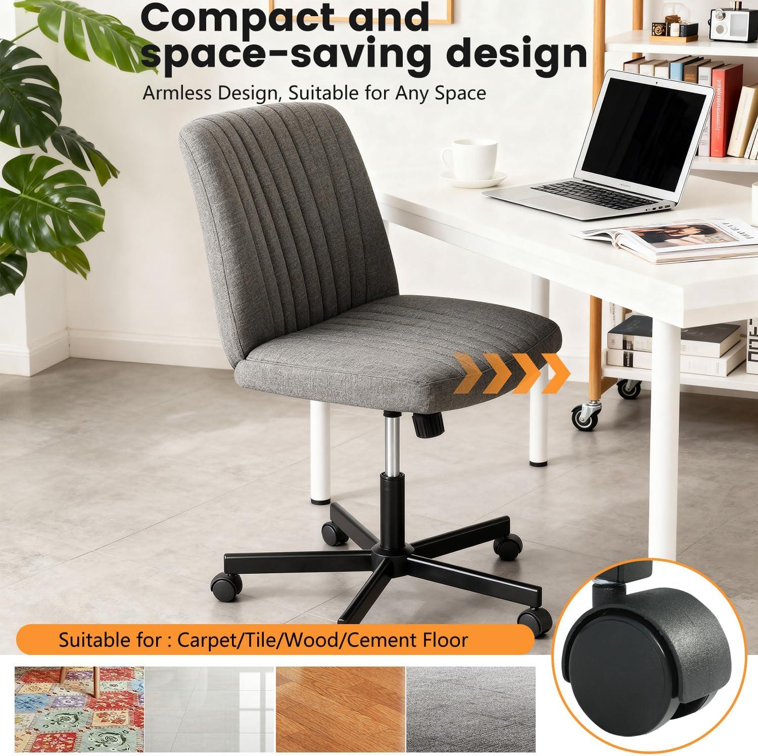 image:imageFDW Criss Cross Chair Armless Cross Legged Office Desk Chair Adjustable Swivel Ergonomic Gaming Chair No Wheels Backrest with Wide Seat Native Sponge Computer Task Vanity Chair for Home OfficeBlueGrey
