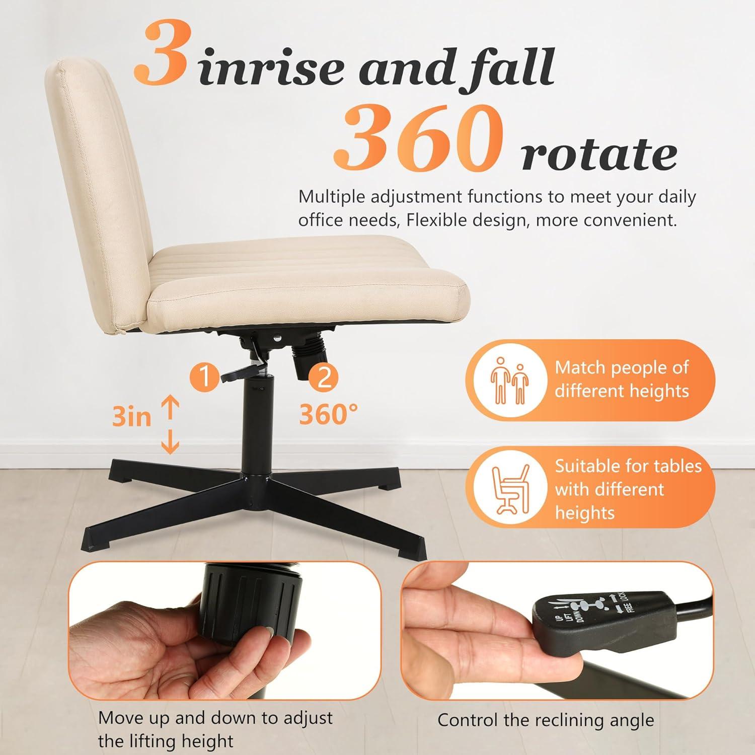 image:imageFDW Criss Cross Chair Armless Cross Legged Office Desk Chair Adjustable Swivel Ergonomic Gaming Chair No Wheels Backrest with Wide Seat Native Sponge Computer Task Vanity Chair for Home OfficeBlueCream