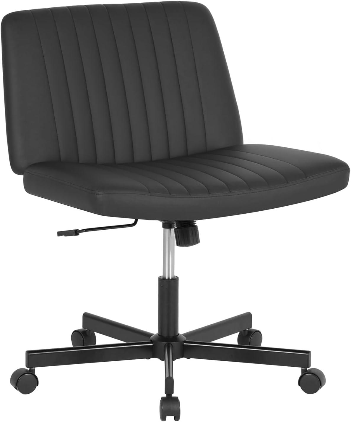 image:imageFDW Criss Cross Chair Armless Cross Legged Office Desk Chair Adjustable Swivel Ergonomic Gaming Chair No Wheels Backrest with Wide Seat Native Sponge Computer Task Vanity Chair for Home OfficeBlueBlack