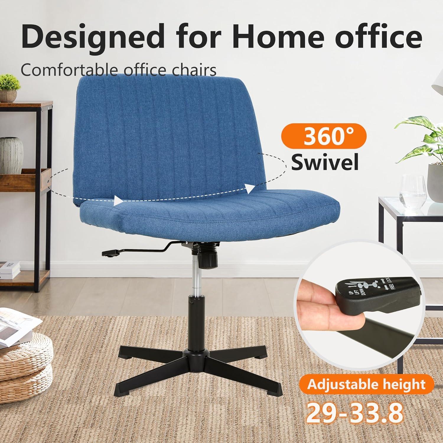 image:imageFDW Criss Cross Chair Armless Cross Legged Office Desk Chair Adjustable Swivel Ergonomic Gaming Chair No Wheels Backrest with Wide Seat Native Sponge Computer Task Vanity Chair for Home OfficeBlueBlue
