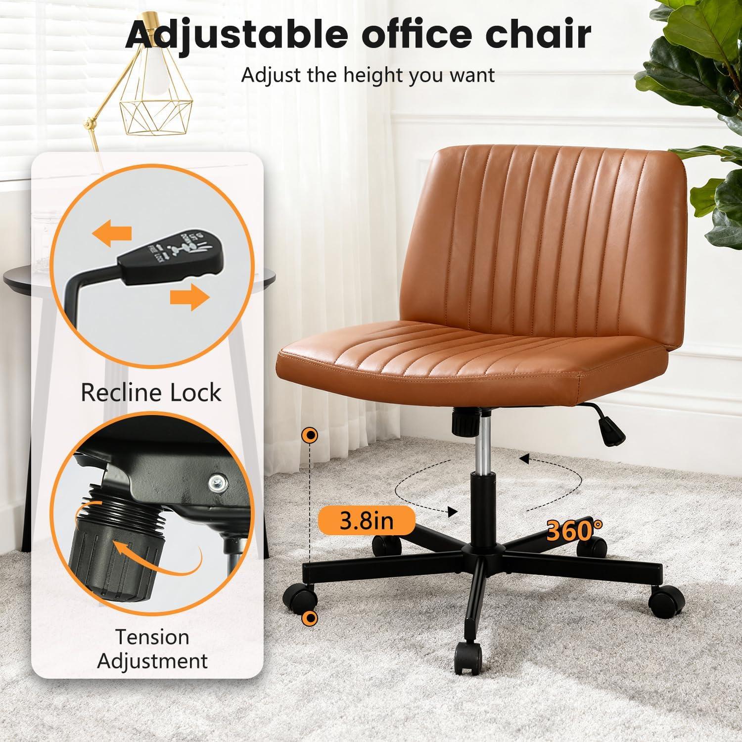 image:imageFDW Criss Cross Chair Armless Cross Legged Office Desk Chair Adjustable Swivel Ergonomic Gaming Chair No Wheels Backrest with Wide Seat Native Sponge Computer Task Vanity Chair for Home OfficeBlueBrown