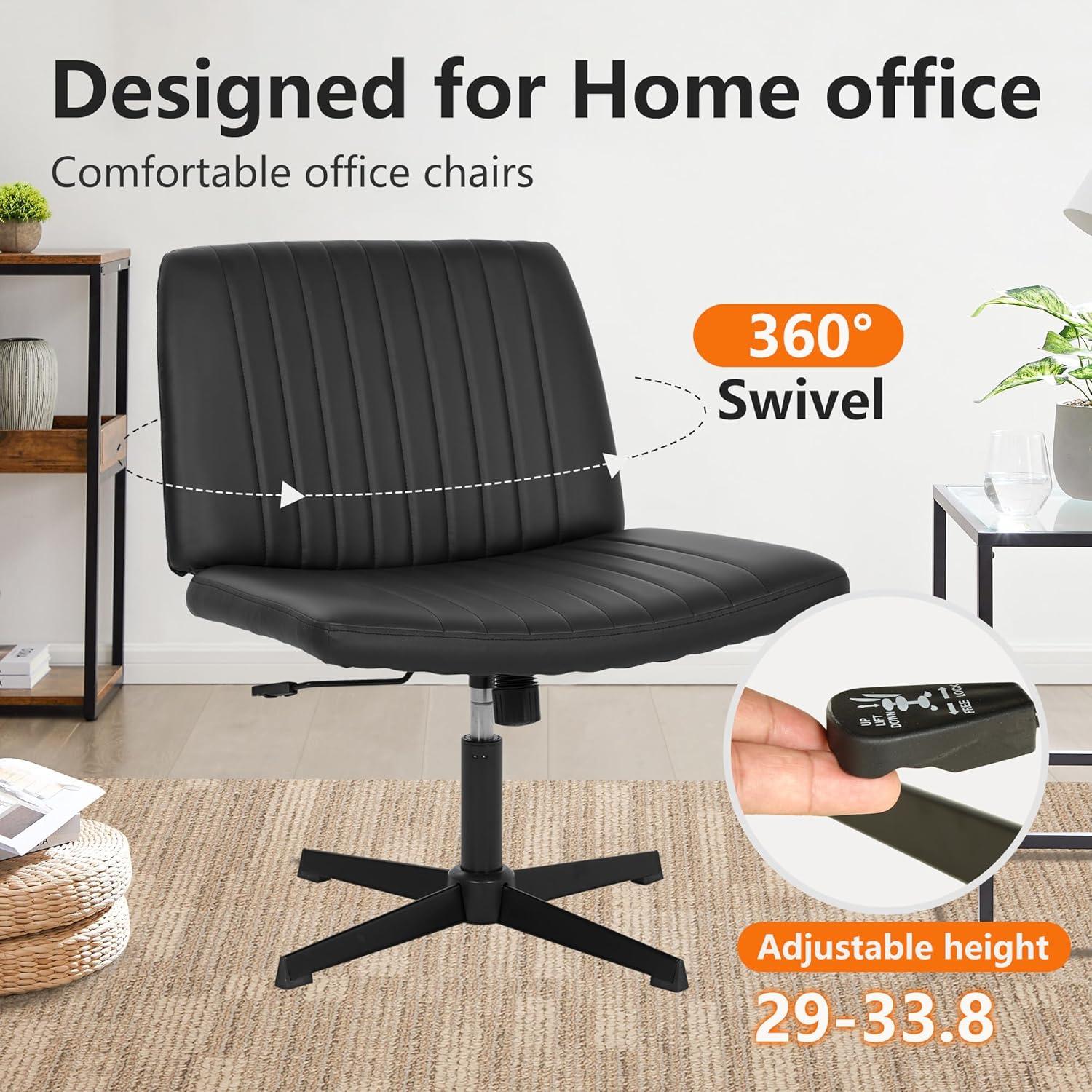 image:imageFDW Criss Cross Chair Armless Cross Legged Office Desk Chair Adjustable Swivel Ergonomic Gaming Chair No Wheels Backrest with Wide Seat Native Sponge Computer Task Vanity Chair for Home OfficeBlueBlack