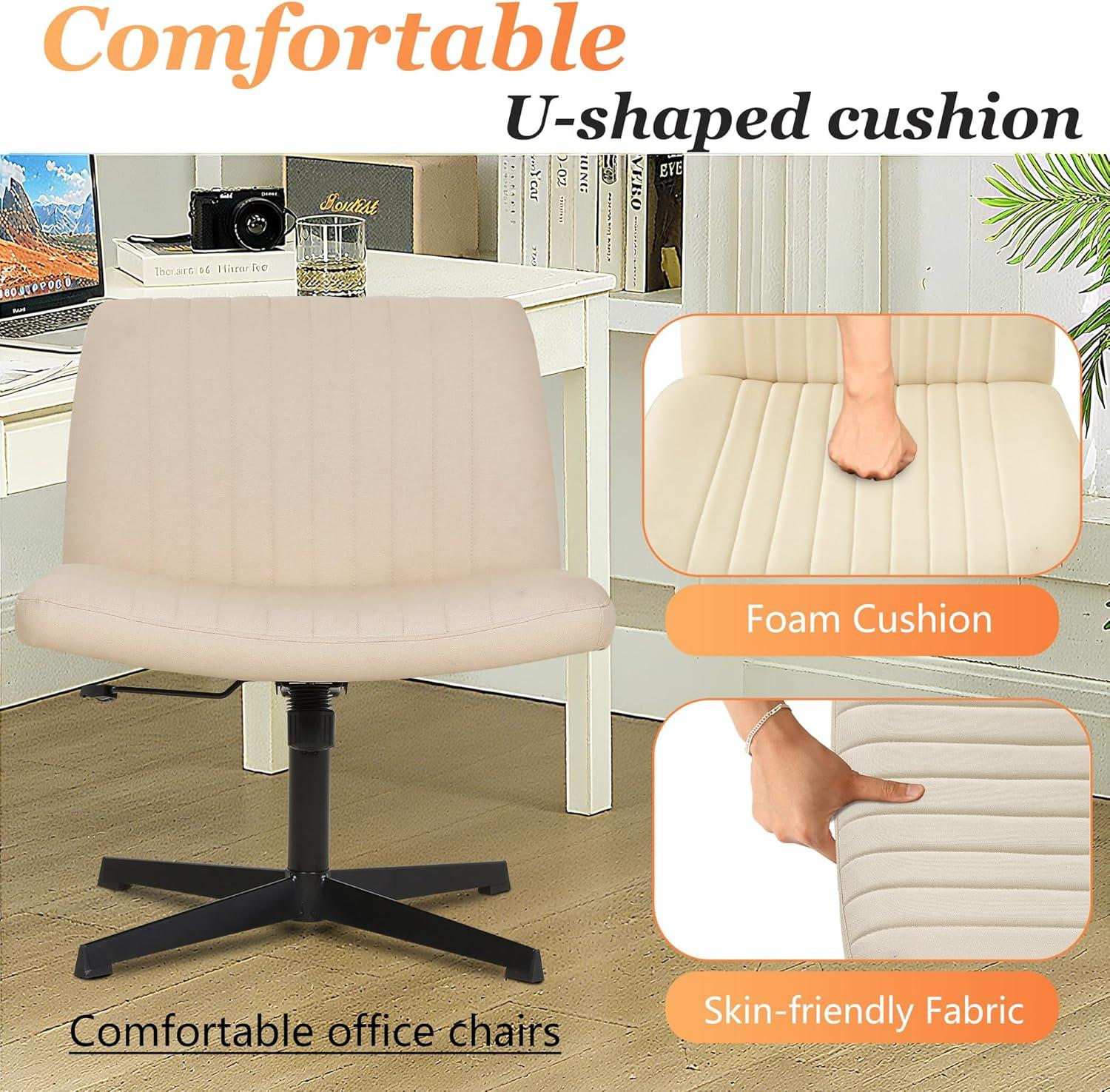 image:imageFDW Criss Cross Chair Armless Cross Legged Office Desk Chair Adjustable Swivel Ergonomic Gaming Chair No Wheels Backrest with Wide Seat Native Sponge Computer Task Vanity Chair for Home OfficeBlueCream