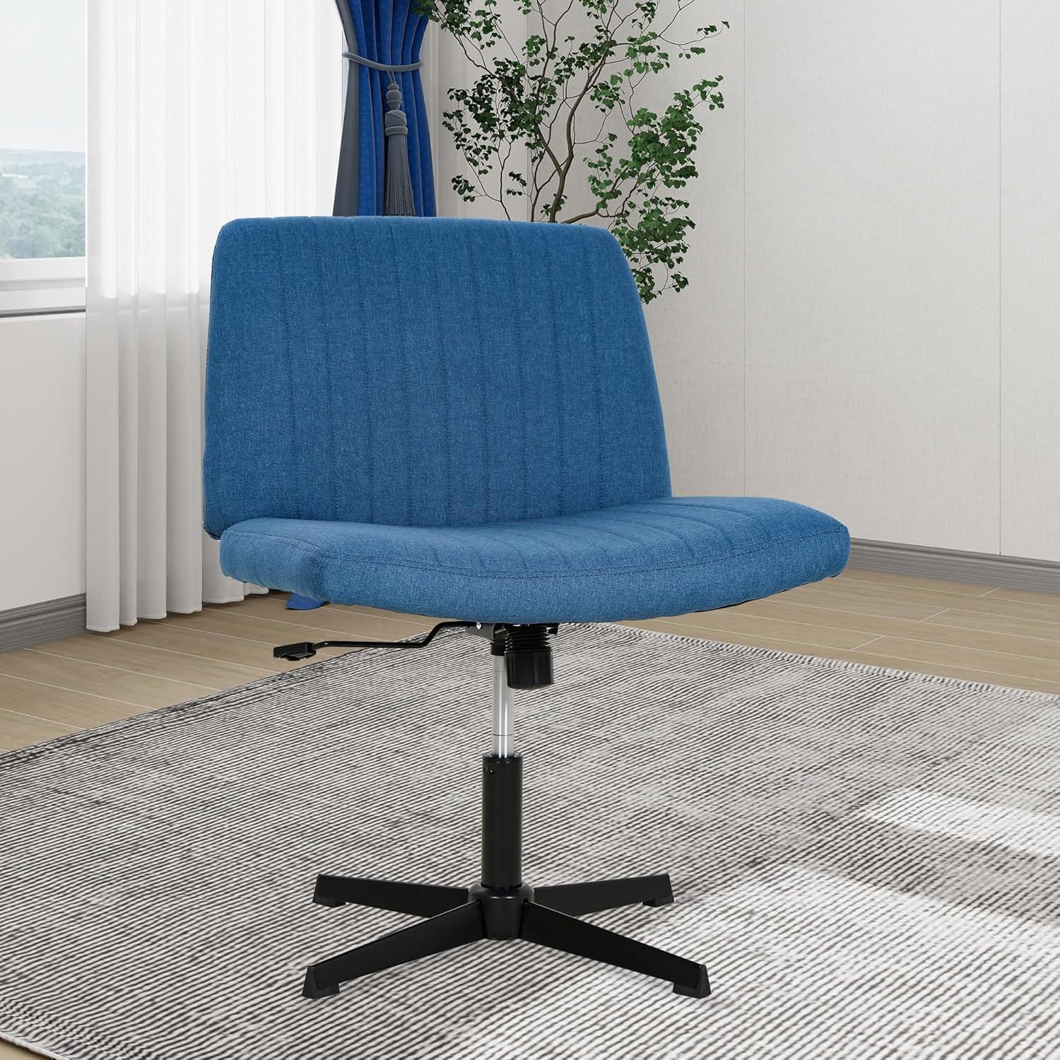 image:imageFDW Criss Cross Chair Armless Cross Legged Office Desk Chair Adjustable Swivel Ergonomic Gaming Chair No Wheels Backrest with Wide Seat Native Sponge Computer Task Vanity Chair for Home OfficeBlueBlue
