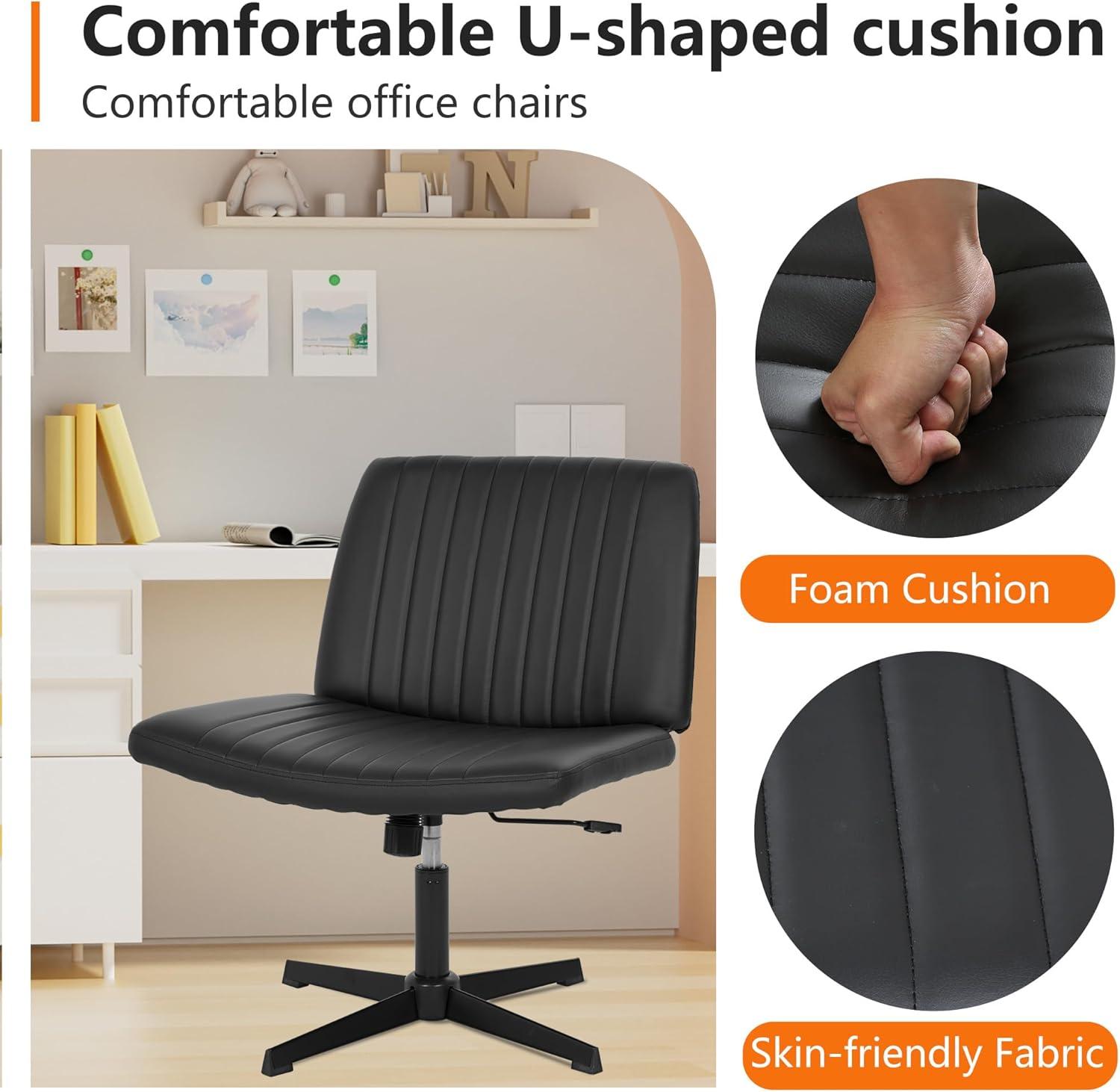 image:imageFDW Criss Cross Chair Armless Cross Legged Office Desk Chair Adjustable Swivel Ergonomic Gaming Chair No Wheels Backrest with Wide Seat Native Sponge Computer Task Vanity Chair for Home OfficeBlueBlack