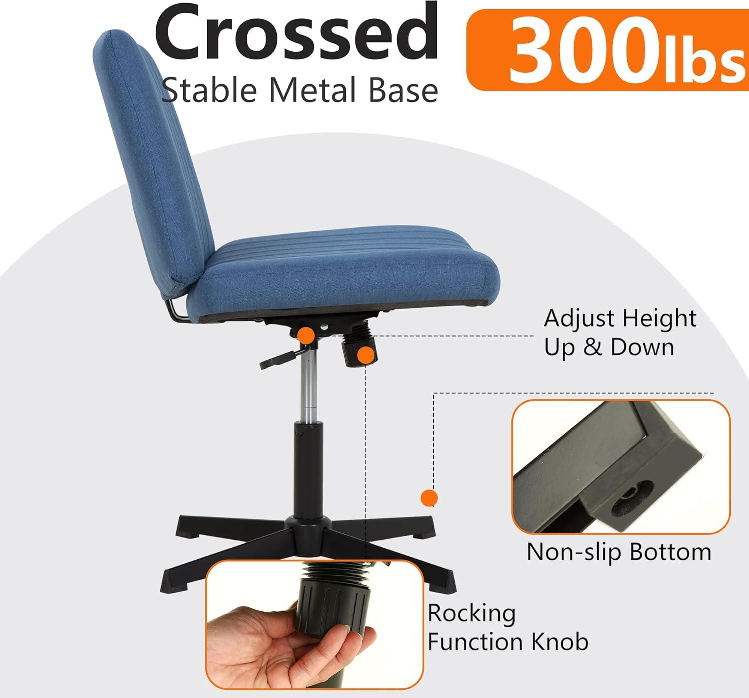 image:imageFDW Criss Cross Chair Armless Cross Legged Office Desk Chair Adjustable Swivel Ergonomic Gaming Chair No Wheels Backrest with Wide Seat Native Sponge Computer Task Vanity Chair for Home OfficeBlueBlue