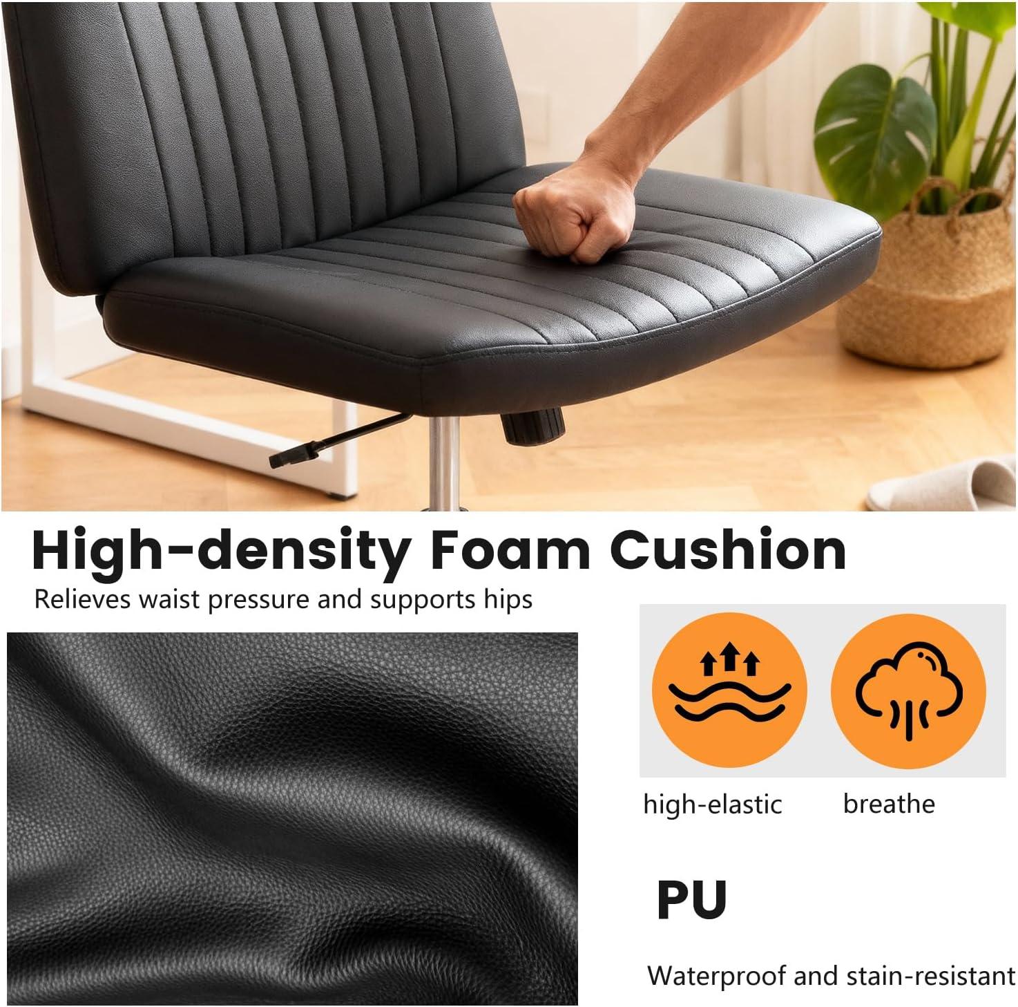 image:imageFDW Criss Cross Chair Armless Cross Legged Office Desk Chair Adjustable Swivel Ergonomic Gaming Chair No Wheels Backrest with Wide Seat Native Sponge Computer Task Vanity Chair for Home OfficeBlueBlack