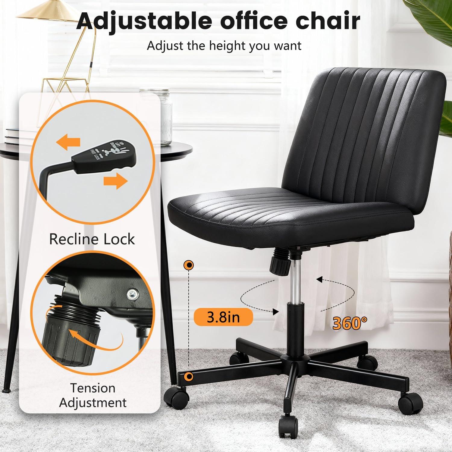 image:imageFDW Criss Cross Chair Armless Cross Legged Office Desk Chair Adjustable Swivel Ergonomic Gaming Chair No Wheels Backrest with Wide Seat Native Sponge Computer Task Vanity Chair for Home OfficeBlueBlack