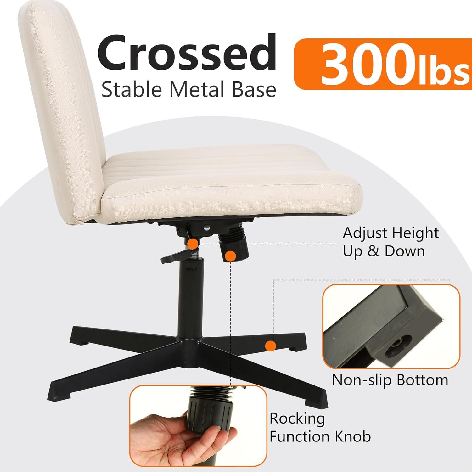 image:imageFDW Criss Cross Chair Armless Cross Legged Office Desk Chair Adjustable Swivel Ergonomic Gaming Chair No Wheels Backrest with Wide Seat Native Sponge Computer Task Vanity Chair for Home OfficeBlueBeige
