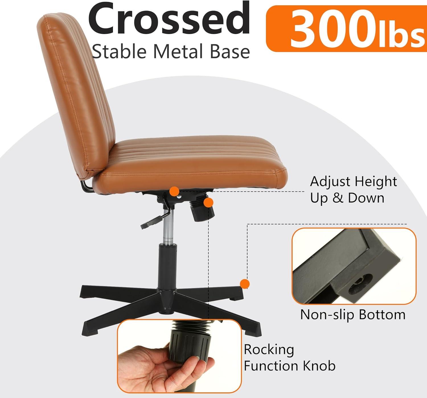 image:imageFDW Criss Cross Chair Armless Cross Legged Office Desk Chair Adjustable Swivel Ergonomic Gaming Chair No Wheels Backrest with Wide Seat Native Sponge Computer Task Vanity Chair for Home OfficeBlueBrown