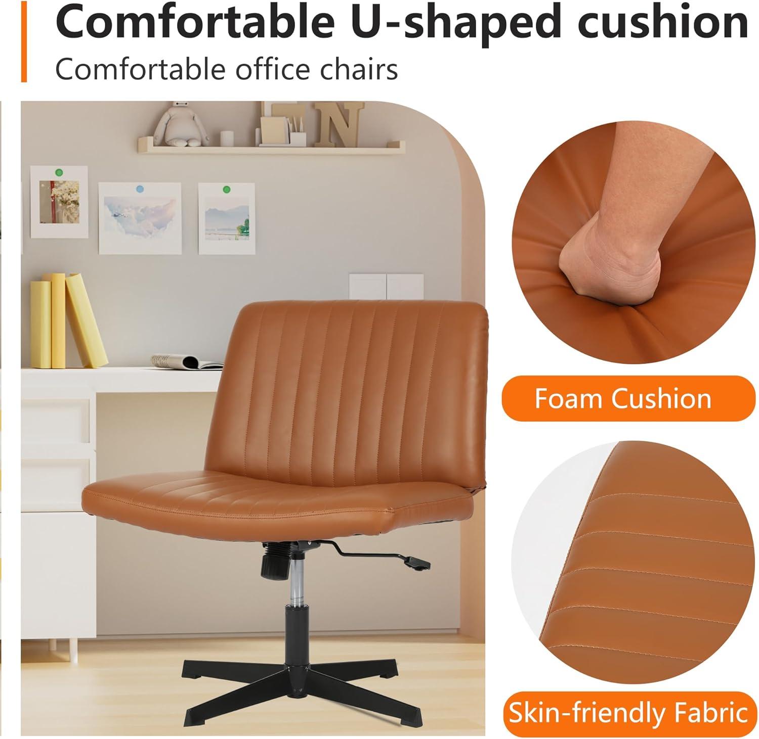 image:imageFDW Criss Cross Chair Armless Cross Legged Office Desk Chair Adjustable Swivel Ergonomic Gaming Chair No Wheels Backrest with Wide Seat Native Sponge Computer Task Vanity Chair for Home OfficeBlueBrown