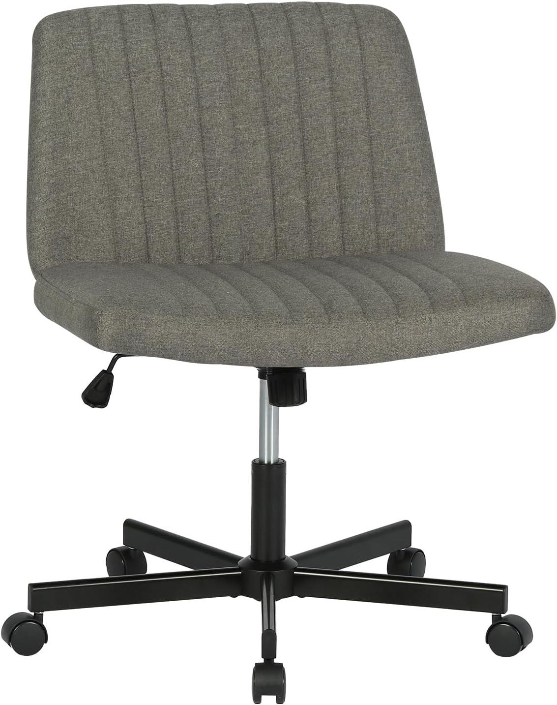 image:imageFDW Criss Cross Chair Armless Cross Legged Office Desk Chair Adjustable Swivel Ergonomic Gaming Chair No Wheels Backrest with Wide Seat Native Sponge Computer Task Vanity Chair for Home OfficeBlueGrey
