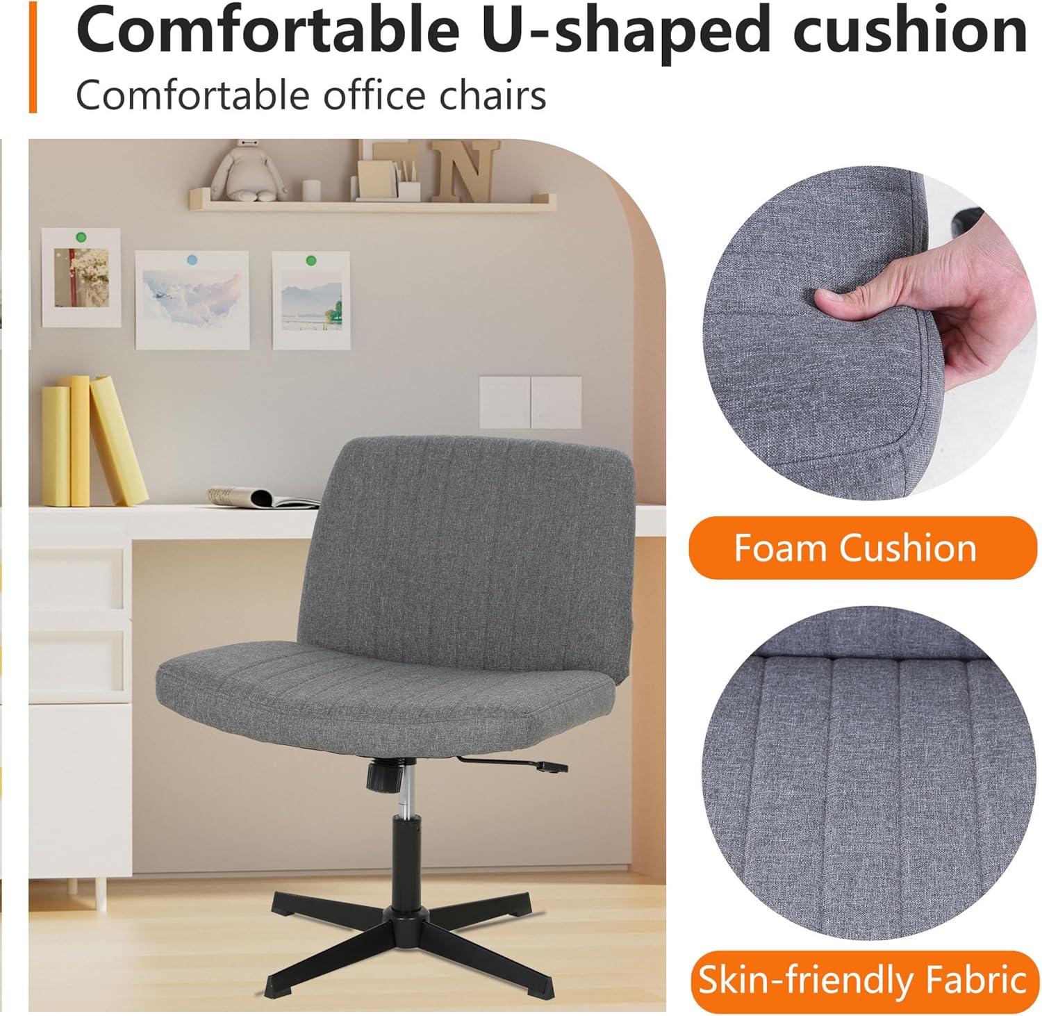 image:imageFDW Criss Cross Chair Armless Cross Legged Office Desk Chair Adjustable Swivel Ergonomic Gaming Chair No Wheels Backrest with Wide Seat Native Sponge Computer Task Vanity Chair for Home OfficeBlueGrey