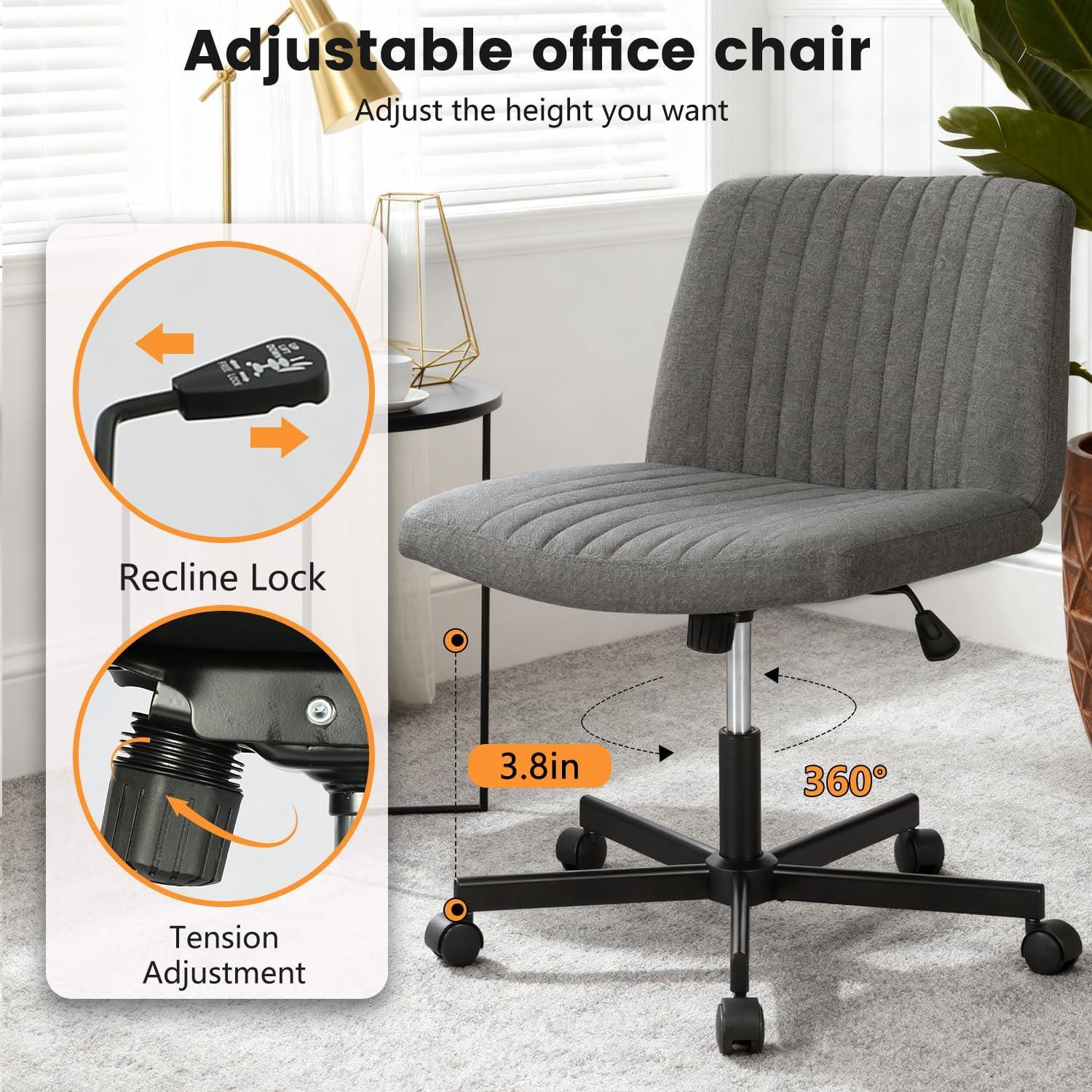 image:imageFDW Criss Cross Chair Armless Cross Legged Office Desk Chair Adjustable Swivel Ergonomic Gaming Chair No Wheels Backrest with Wide Seat Native Sponge Computer Task Vanity Chair for Home OfficeBlueGrey