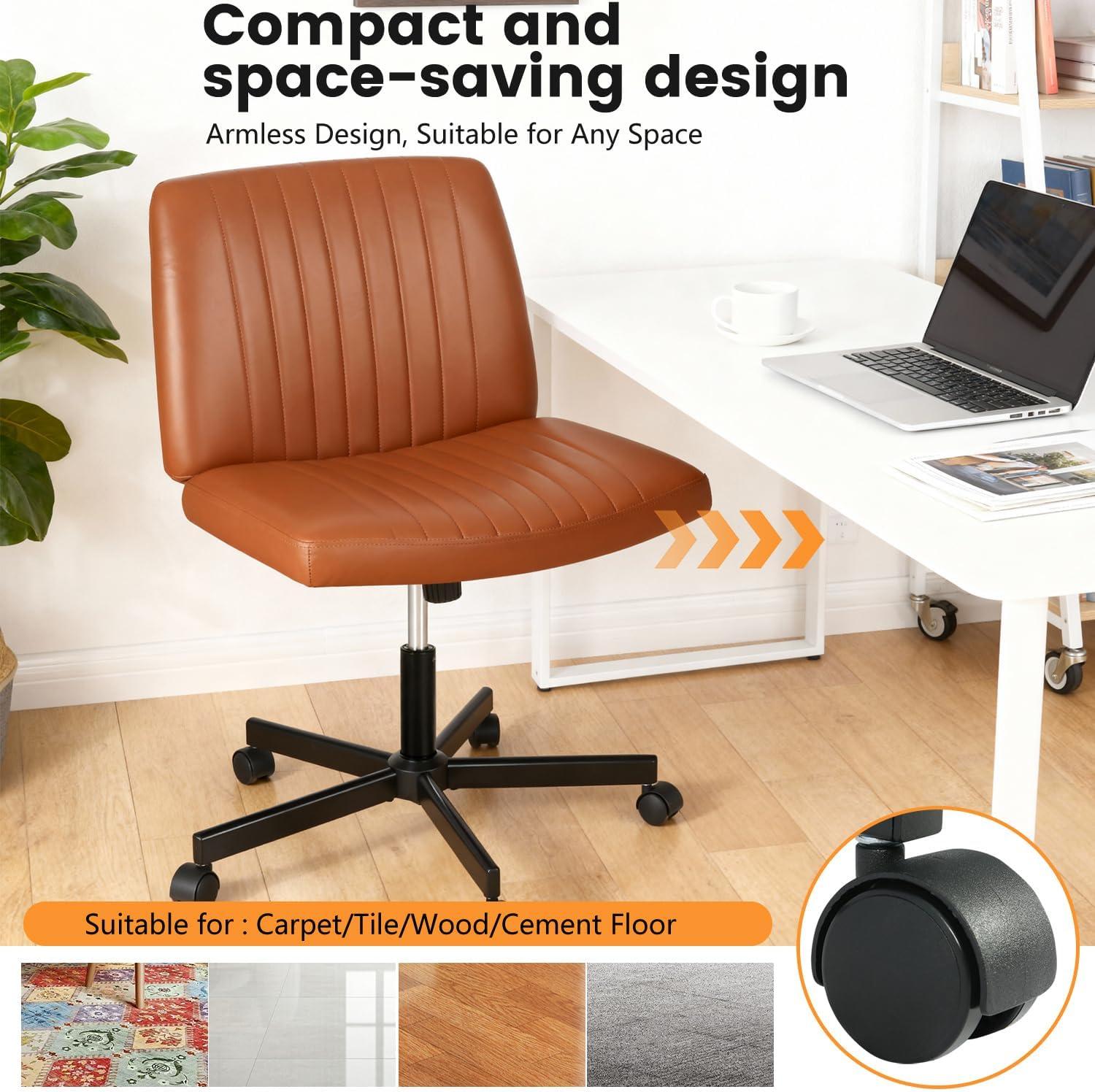 image:imageFDW Criss Cross Chair Armless Cross Legged Office Desk Chair Adjustable Swivel Ergonomic Gaming Chair No Wheels Backrest with Wide Seat Native Sponge Computer Task Vanity Chair for Home OfficeBlueBrown
