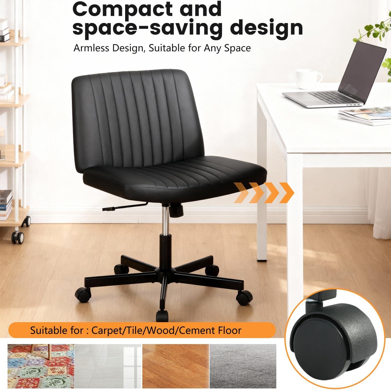 image:imageFDW Criss Cross Chair Armless Cross Legged Office Desk Chair Adjustable Swivel Ergonomic Gaming Chair No Wheels Backrest with Wide Seat Native Sponge Computer Task Vanity Chair for Home OfficeBlueBlack