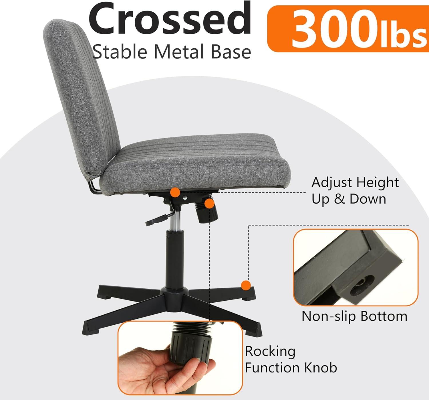 image:imageFDW Criss Cross Chair Armless Cross Legged Office Desk Chair Adjustable Swivel Ergonomic Gaming Chair No Wheels Backrest with Wide Seat Native Sponge Computer Task Vanity Chair for Home OfficeBlueGrey